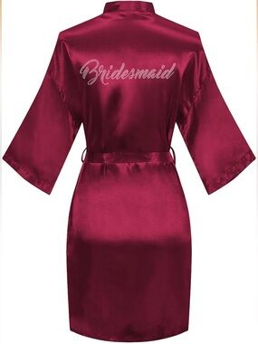 Bridesmaid Satin Robe in Burgundy - Women's Kimono Robe